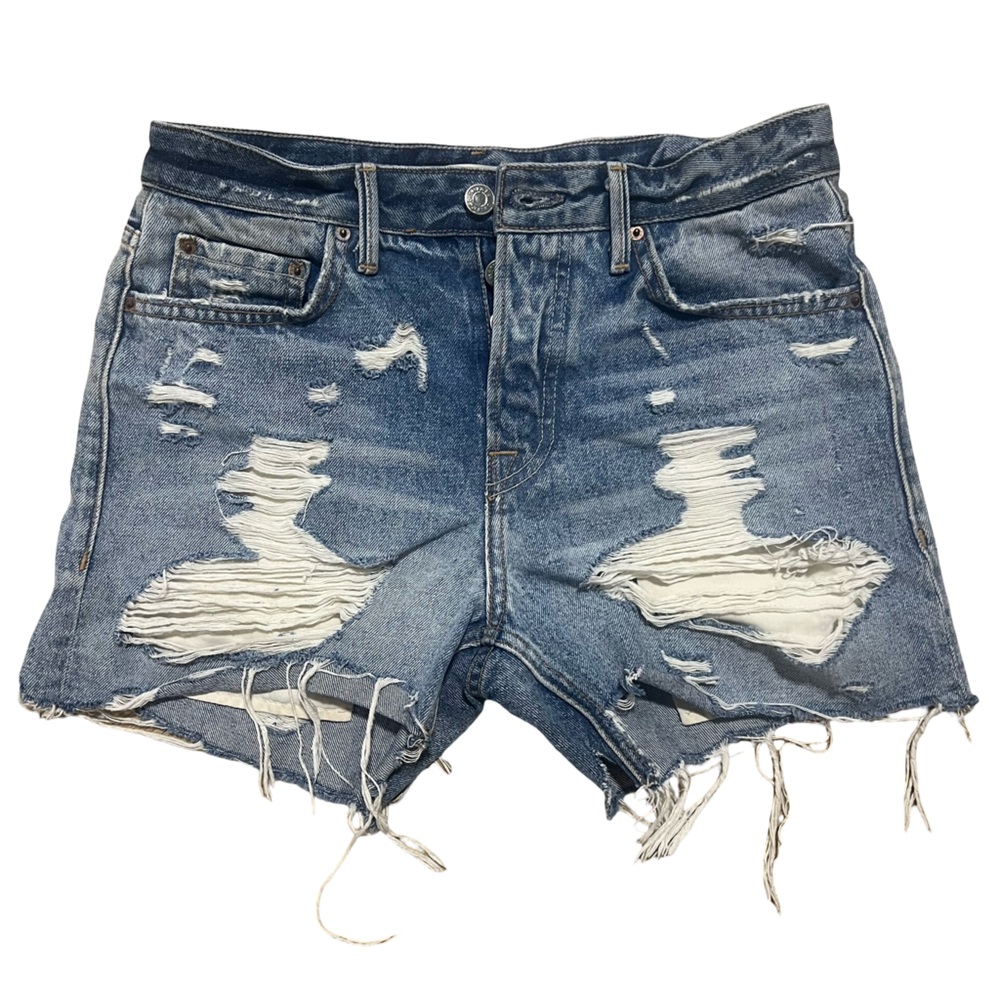 GRLFRND Blue Distressed Jean Shorts - Button Up, Size 25